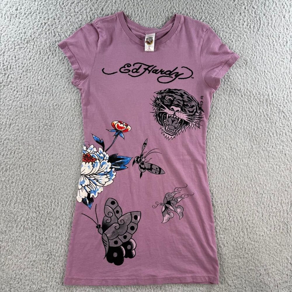 Ed-hardy Women's Purple and Pink T-shirt